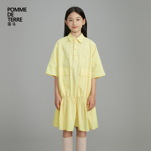 蓬马大童连衣裙中袖polo衫棉弹力府绸春夏装女儿童pomme de terre