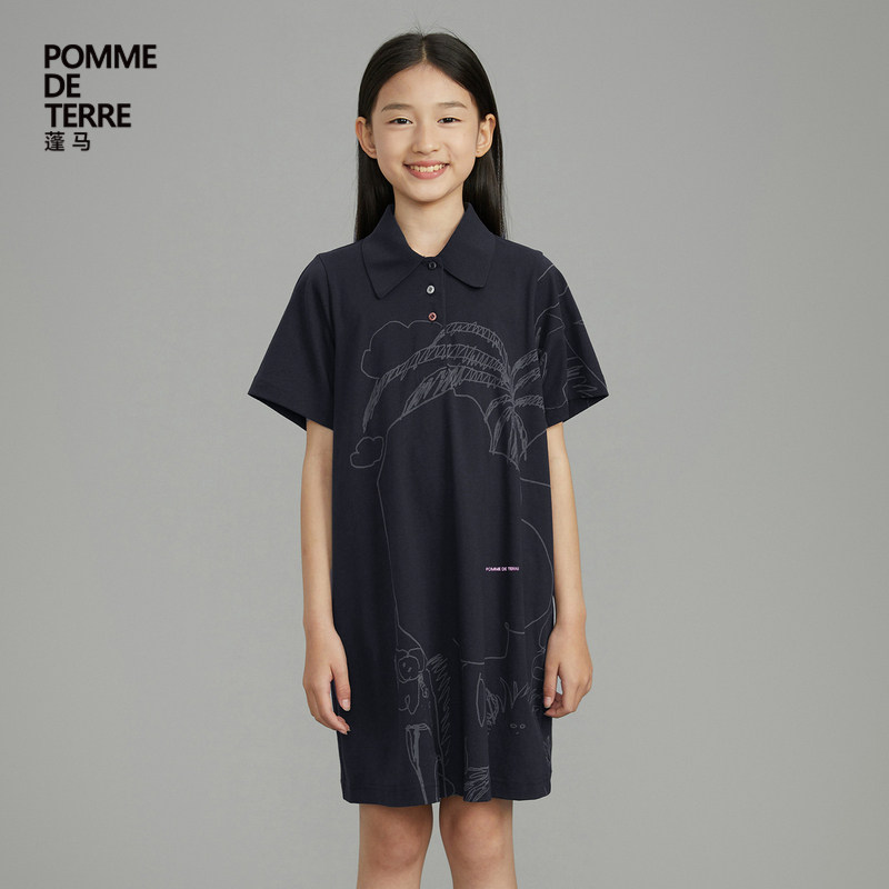 [毛怪]蓬马大童连衣裙短袖polo衫棉质春夏装女儿童pomme de terre