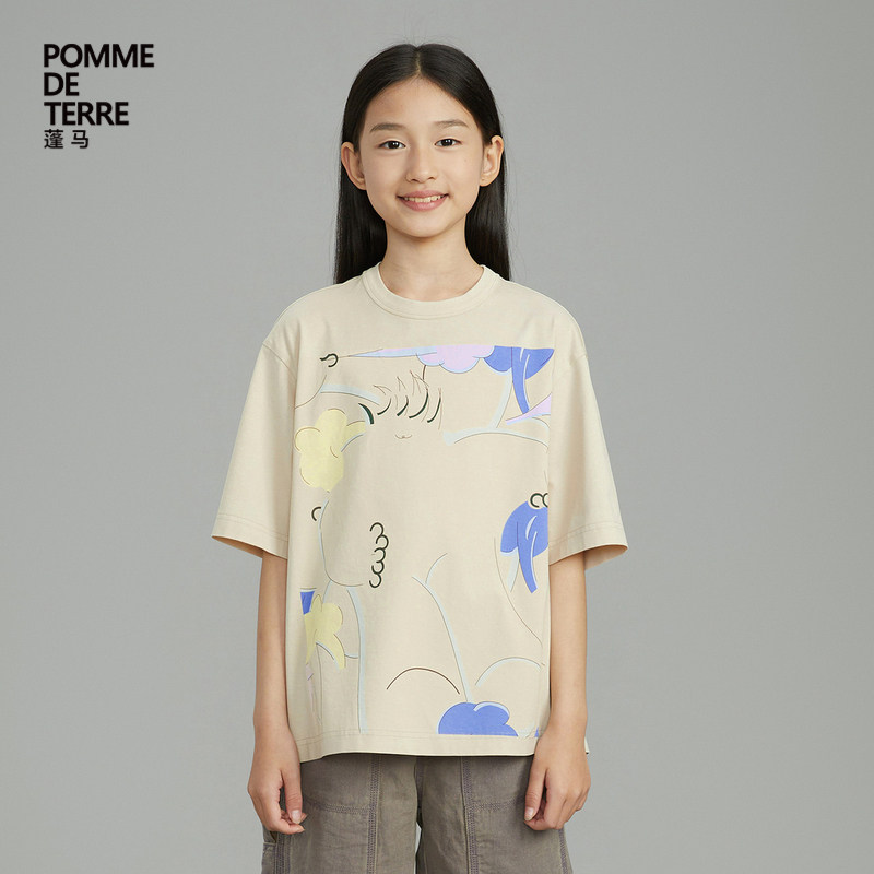 [毛怪]蓬马大童T恤短袖印花棉汗布春夏装男女儿童pomme de terre