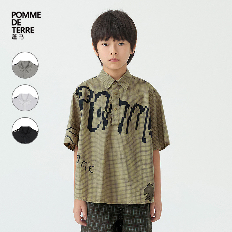 [毛怪]蓬马大童衬衫短袖宽松棉质春夏装男女儿童pomme de terre