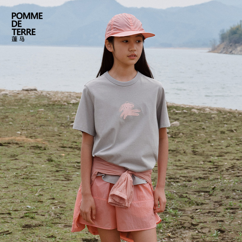[新款]蓬马大童T恤短袖植绒印花棉26夏装男女儿童pomme de terre