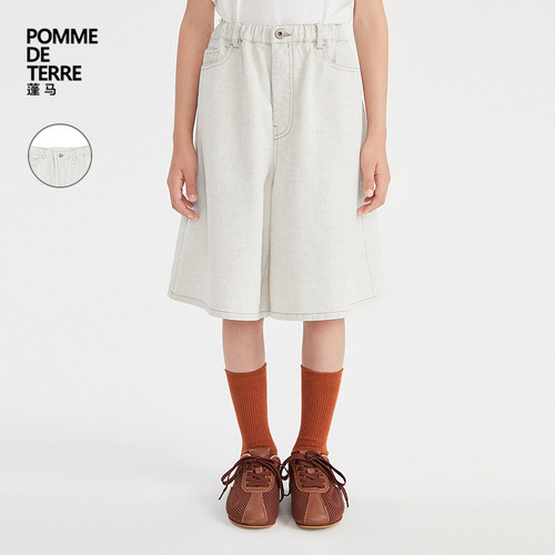 [环保系列]新款蓬马大童中裤子棉麻26夏装男女儿童pomme de terre