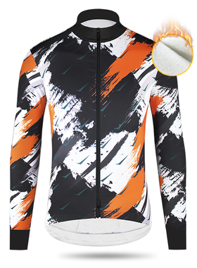 kiae秋冬橙色笔刷抓绒骑行服上衣男女公路自行车山地单车软壳外套