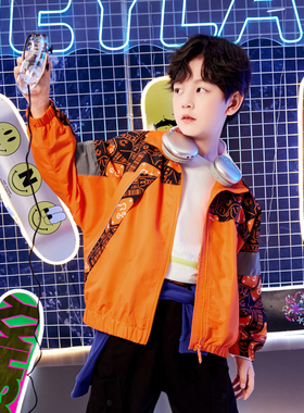 男生女生童装2024春秋款中大童保暖上衣儿童潮流男童休闲拼接外套