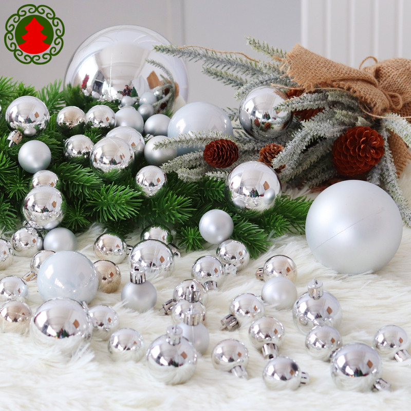 银色圣诞球圣诞节装饰布置吊球亮光亚光珠光电镀球圣诞配饰桶装球