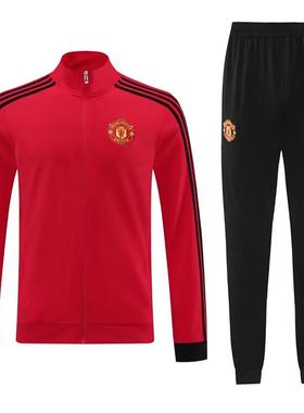 曼联队服秋冬长袖外套全开拉链足球服套装红色热身训练出场服 男