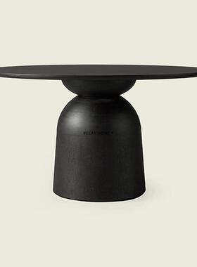 中古诧寂风圆形实木餐桌法式复古黑色白蜡木实木家用饭桌设计师款