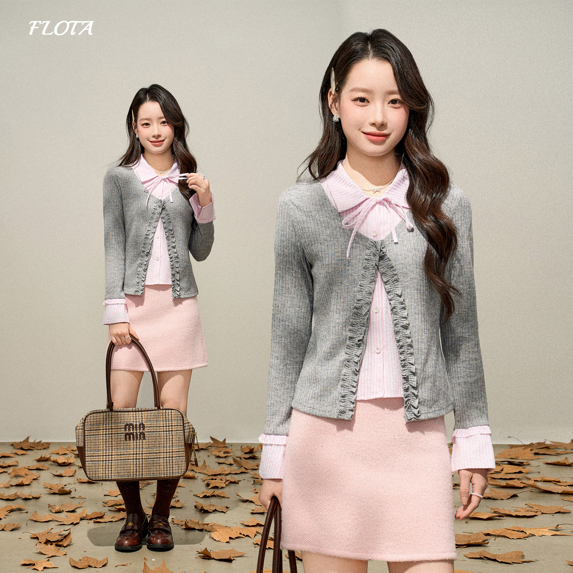 设计感假两件条纹衬衫拼接针织衫女秋冬新款韩系甜美正肩长袖上衣