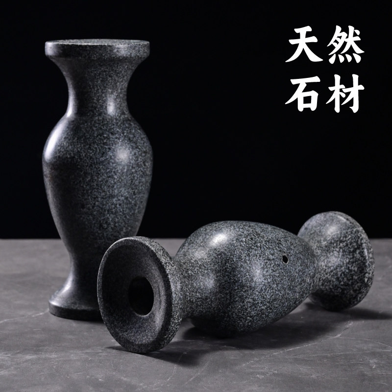 石头花瓶圆形石头香炉子石头香炉石雕摆件用品堂户外上香烧香