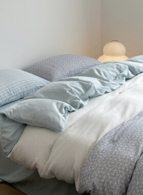 TO SPRING┃奶fufu全棉60支双层纱四件套 A类母婴级春夏裸睡床品