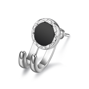 黑玛瑙纯银耳钉男潮流个性男款单只简约耳饰女2025年新款潮耳环男