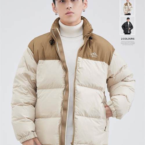 HomePanda秋冬季立领羽绒服男潮牌拼接加厚保暖面包服白鸭绒外套