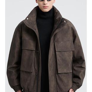 黑择明冬季新品高级感pu皮立领羽绒服男工装潮流帅气机车鸭绒外套