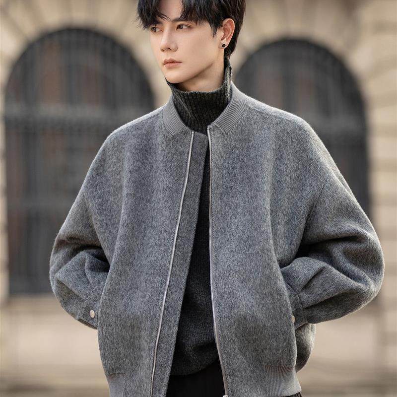 男士新款毛呢外套棒球领宽松短款大衣男女同款高端百搭秋冬季夹克,男装,毛呢大衣,淘宝优惠券,粉丝福利购,淘宝优惠卷