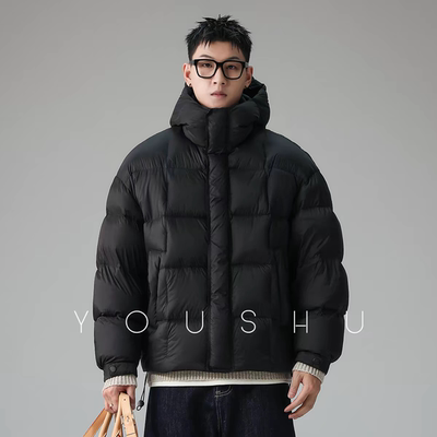 有术白鸭绒连帽高充绒量泡芙羽绒服男冬季2025新款宽松潮牌外套