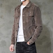 灯芯绒外套男修身 条绒牛仔夹克男潮流弹力复古工装 男士 春季 春秋款
