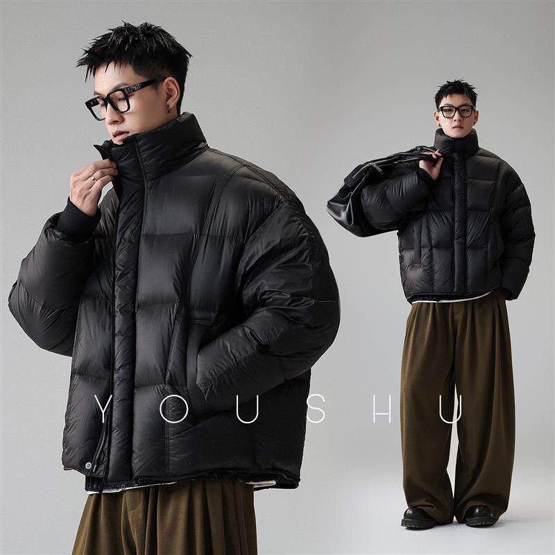 90白鸭绒零感羽绒服男冬季高充绒量2025新款短款泡芙面包服外套潮