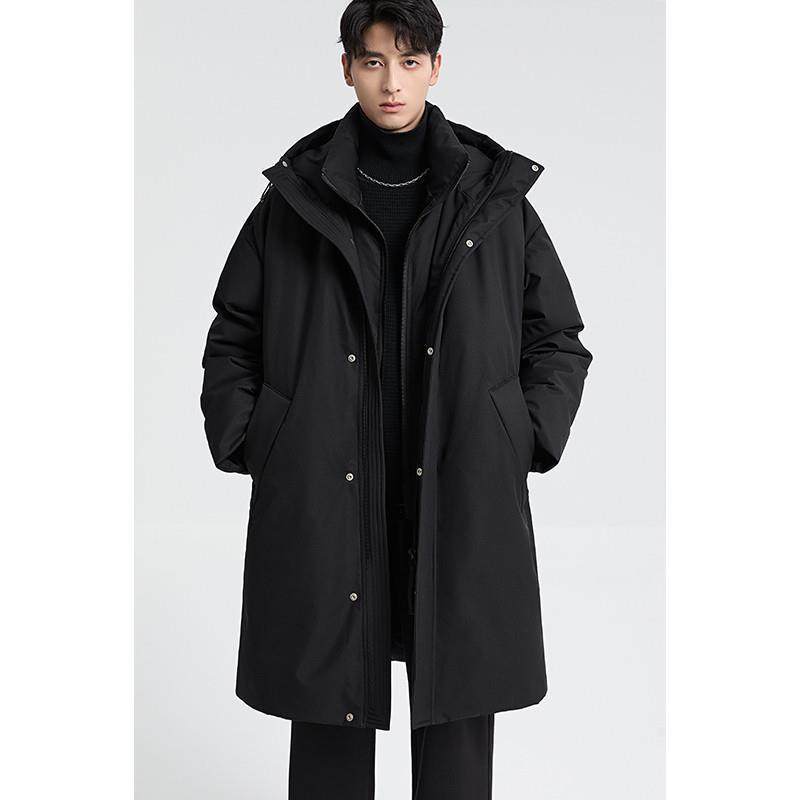 黑择明冬季新款高级感连帽中长款派克羽绒服男士通勤加厚保暖外套