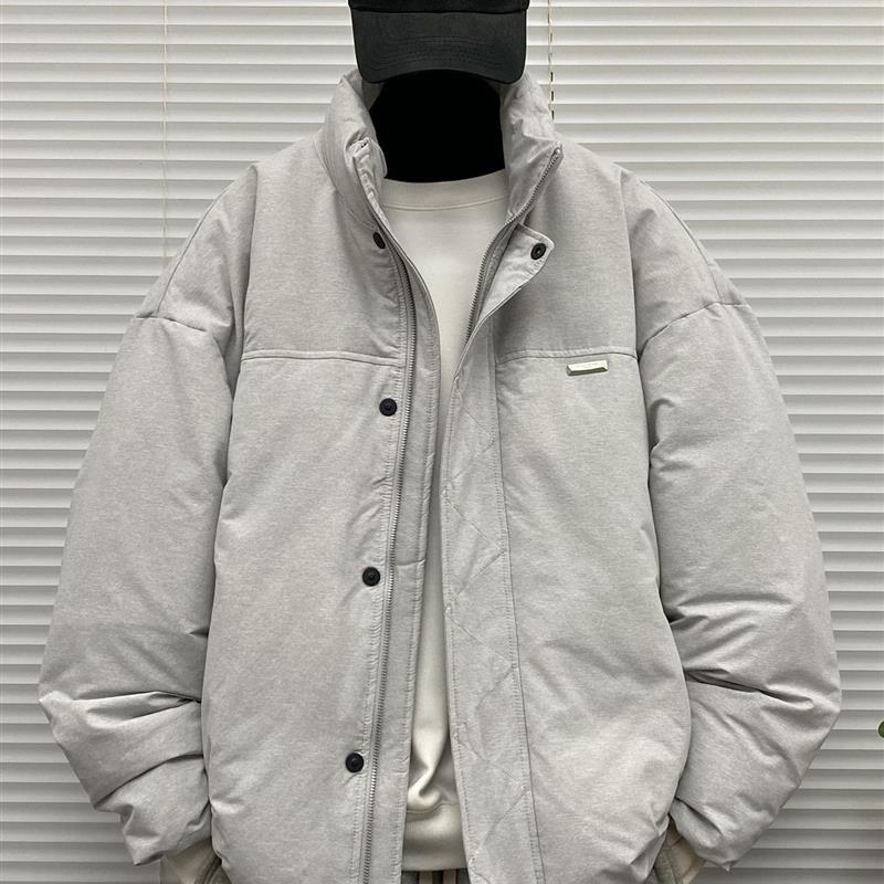 90白鸭绒立领羽绒服男士冬季装大码oversize胖子保暖面包外套无帽