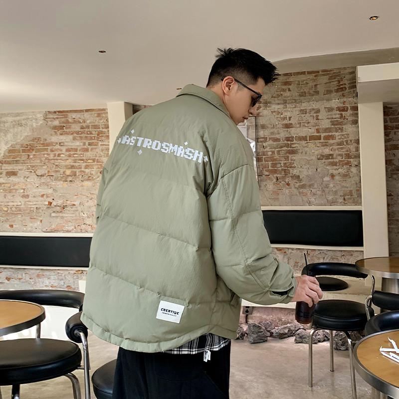 青年潮流衬衫羽绒服男加肥加大码2025冬季刺绣轻便保暖衬衣外套