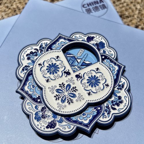 景德镇文创青花瓷旋转金属冰箱贴