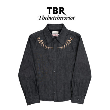 TBR 冈山原牛西部宫廷刺绣黑色牛仔外套衬衫