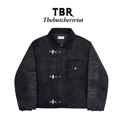 TBR 黑绿烟灰水洗龙虾扣立体蜂窝短宽版型棉夹克