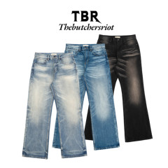 TBR 围剿牛王 黑棕红646内华达奶油中度毛羽蓝宽松直筒版型牛仔裤