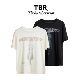 型T恤 boxy版 TBR 黑白天使手工破坏刀割垂感印花