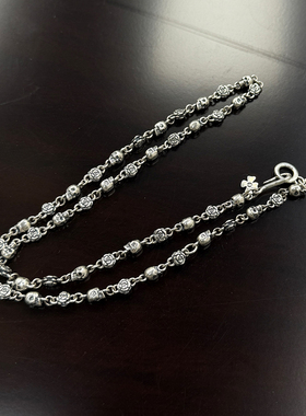 TBR X igang 手工做旧925银饰蔷薇骷髅项链