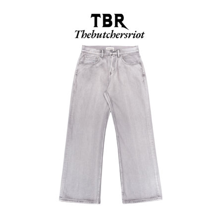 TBR赤耳石膏脏粉水洗极简素牛elegant宽松直筒版型牛仔裤