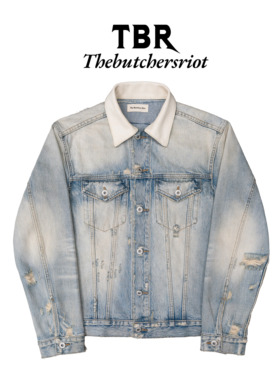 TBR定织爆裂皮领雪花奶油水洗刀割破坏type3牛仔夹克