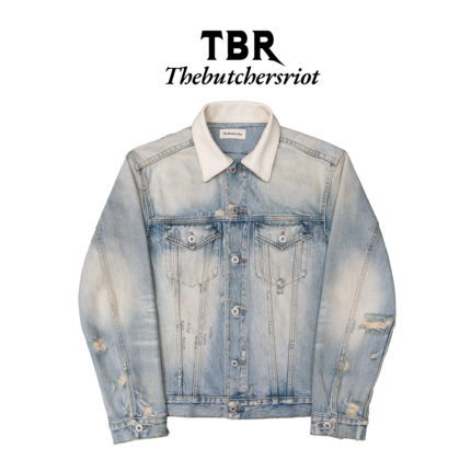TBR定织爆裂皮领雪花奶油水洗刀割破坏type3牛仔夹克