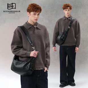 是自由啊 「陌离」真皮通勤流浪包小众设计牛角包单肩斜挎饺子包