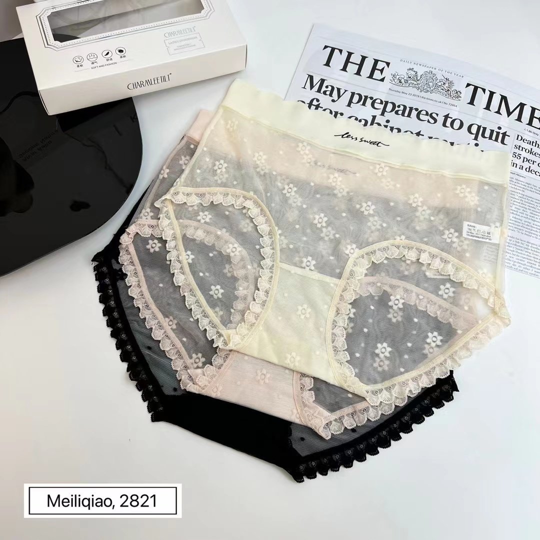 新款3条装 魅丽翘蕾丝内裤性感透明网纱高腰纯棉裆女士三角裤短裤,女士内衣/男士内衣/家居服,女三角裤,淘宝优惠券,粉丝福利购,淘宝优惠卷