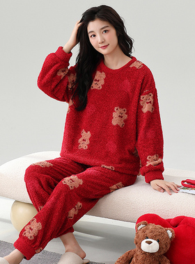 【加长版】大红色高妹妹170-175CM身高180加大码冬季半边绒家居服