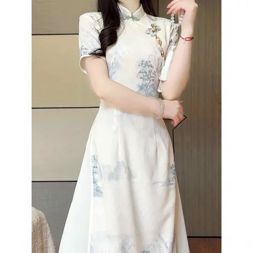 新中式国风改良旗袍气质优雅年轻高级感春夏新款复古订婚日常