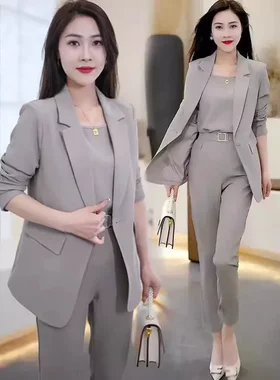 春装新款气质减龄休闲时尚套装女装洋气西装职业装西服三件套
