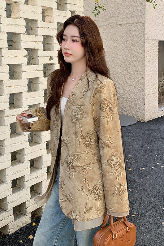 【现货】卡其色提花西装外套102-802-P165-K228,女装西装,浙宝102（原188）