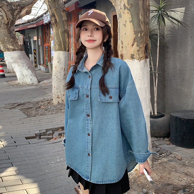 春秋碎花水洗秋季常规长袖衬衫翻领小个子牛仔复古洋气休闲百搭,女装衬衫,浙宝102（原188）