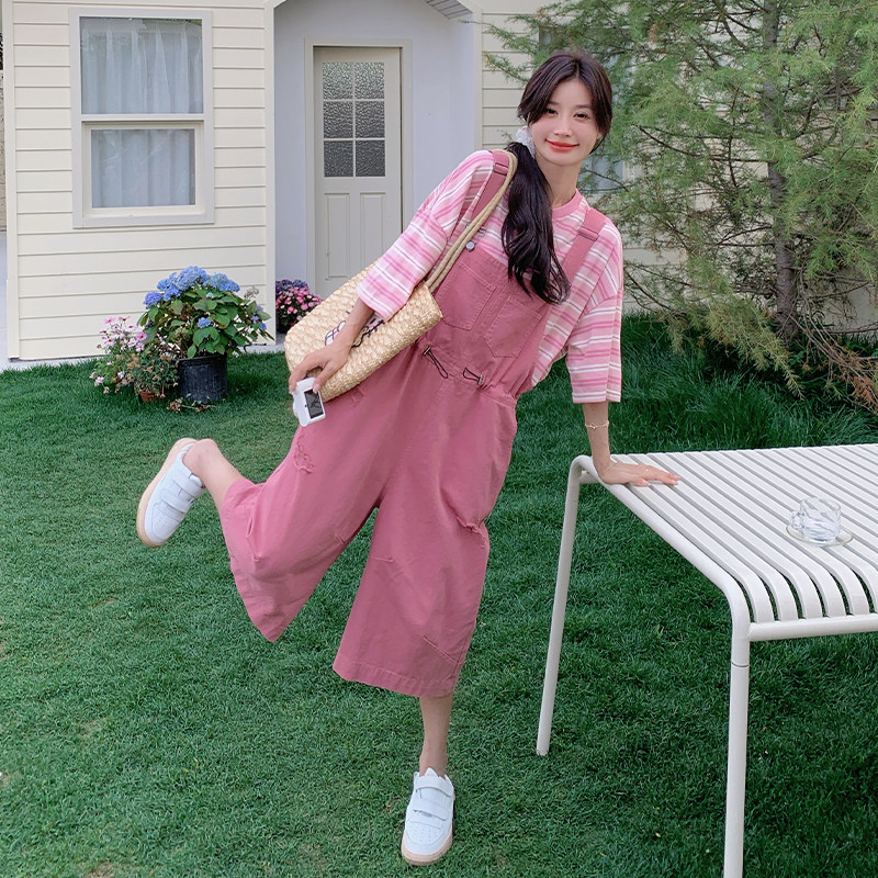 甜酷风美宽松休闲少女活力减龄裤子女2025夏季新款粉色工装背带裤,女装连体裤,浙宝102（原188）