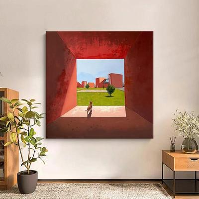 侘寂风景高清喷绘画小众艺术餐厅挂画卧室小狗简约氛围客厅装饰画