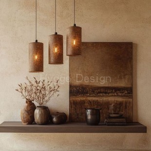 中古侘寂风客厅装 饰画原木风民宿酒店大地色系玄关入户门复古挂画