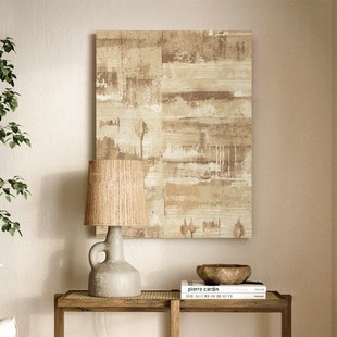 侘寂原木风抽象客厅装 饰画做旧无框玄关挂画高级感酒店民宿画