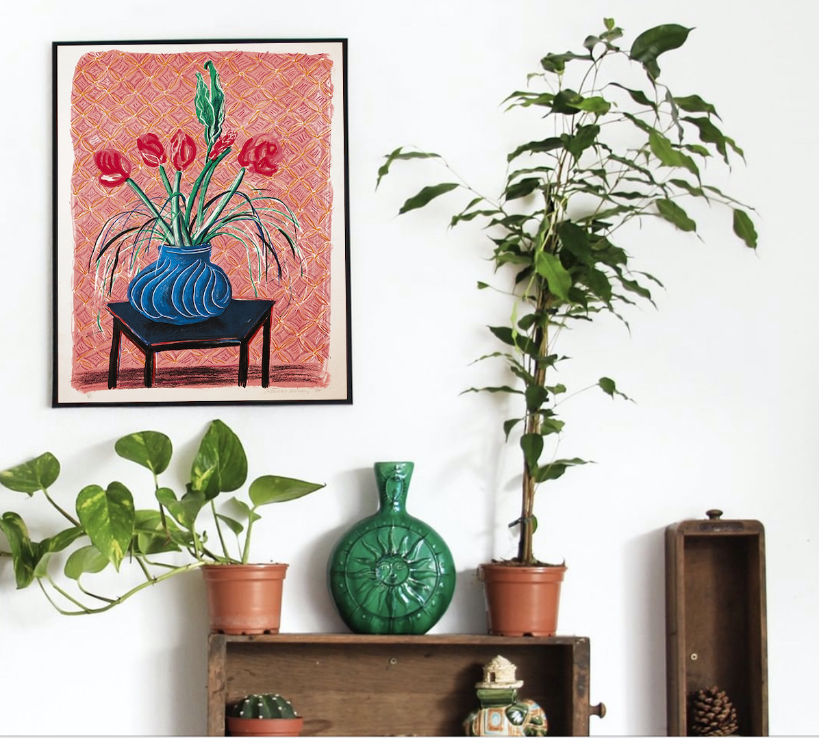 大卫霍克尼《孤挺花在花瓶中》装饰画客厅玄关挂墙画无框画芯