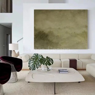 法式 饰画侘寂风做旧感绿色迷雾风景挂画玄关艺术壁画 中古风客厅装