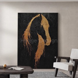 简约风金色骏马客厅装 餐厅玄关挂画民宿酒店定制壁画 饰画黑色意式