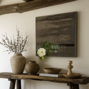 饰画小众艺术茶室民宿酒店玄关走廊挂画 侘寂风客厅装 岩中花述