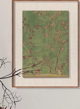绿色田园风格客厅沙发背景玄关装饰画新中式艺术网红复古花卉挂画