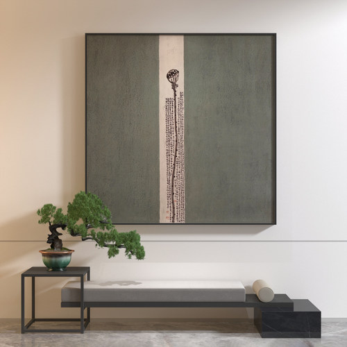 新中式禅意装饰画莲蓬现代茶室艺术字画客厅玄关背景画正方形挂画